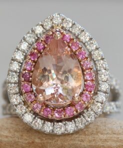 Pear Cut Morganite Pink Sapphire Ring Rose White Gold Platinum LS6190