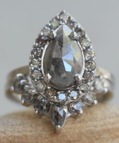 Pear Rose Salt and Pepper Diamond Ring Set White Gold Platinum LS6100