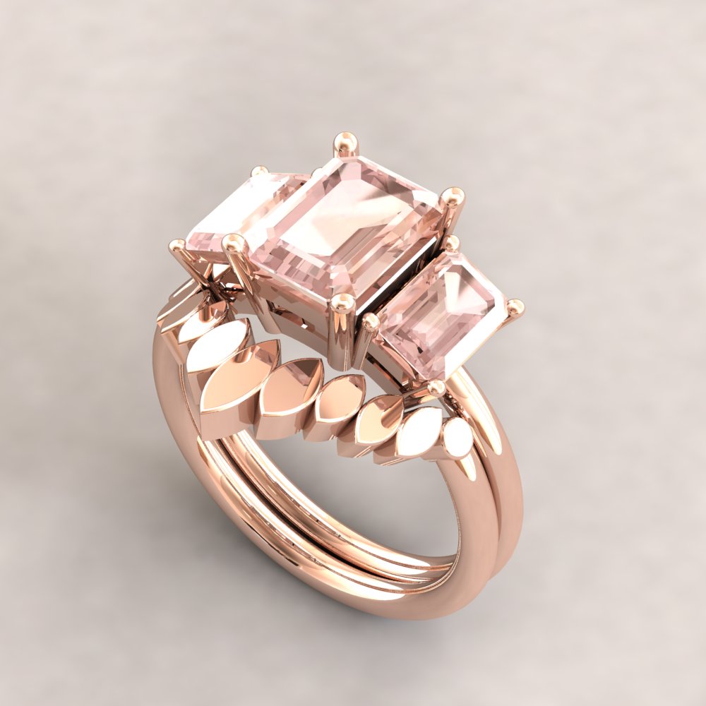 Custom emerald cut morganite three stone ring - Image 6