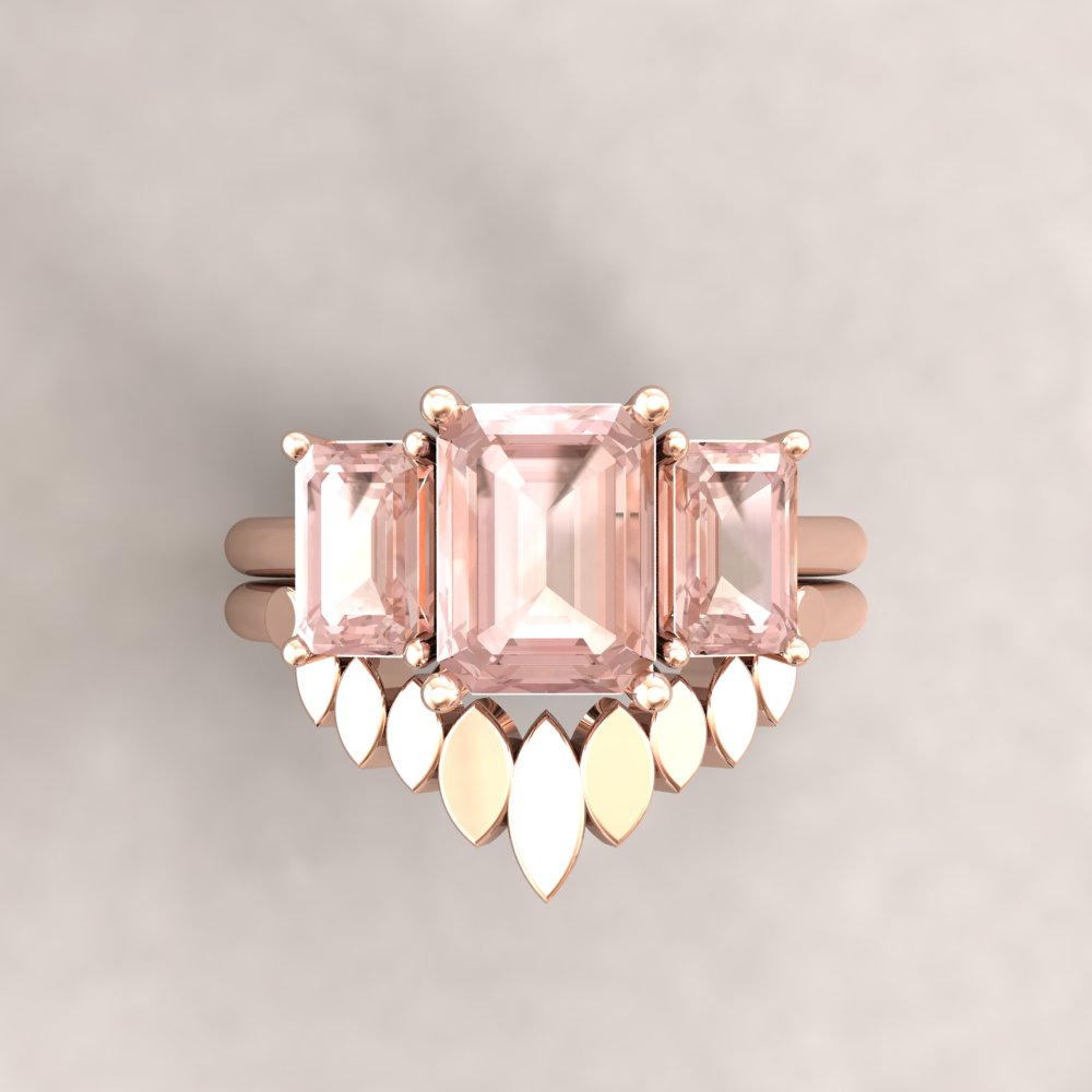Custom emerald cut morganite three stone ring - Image 7