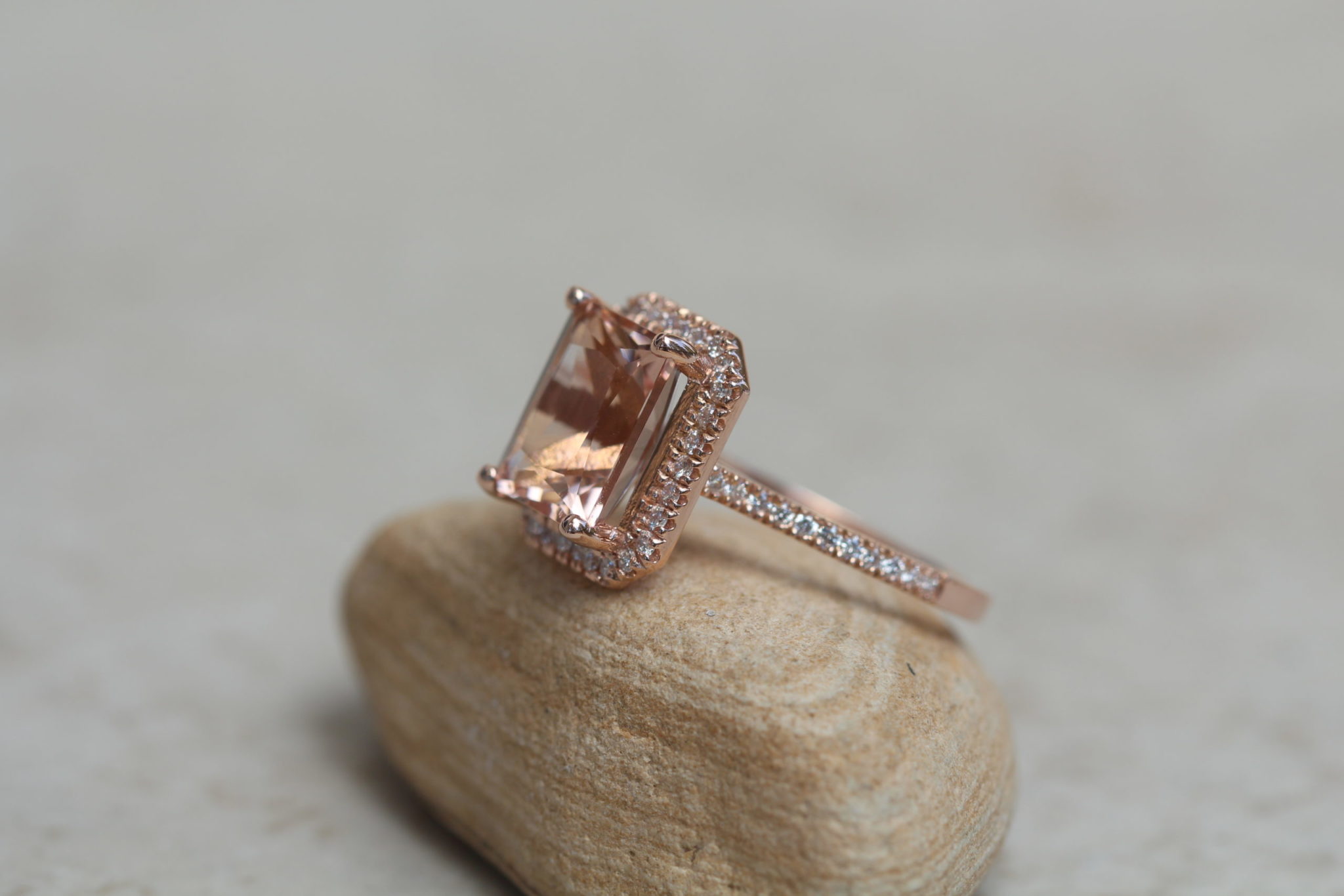 Custom radiant cut morganite Helena Collection ring - Image 3