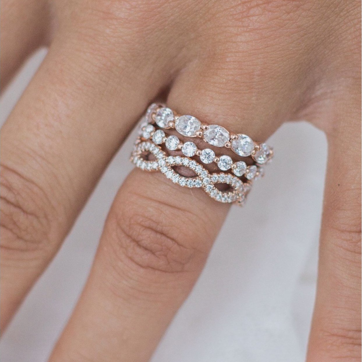 Custom emerald cut morganite ring bridal set with morganite side stones - Image 5
