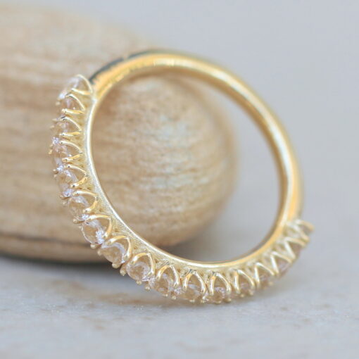Half Eternity Lily Round Cut Morganite Wedding Band Yellow Gold LS6224