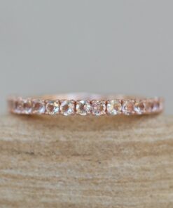 Round Cut Peach Morganite Wedding Ring Stacking Band Rose Gold LS6224