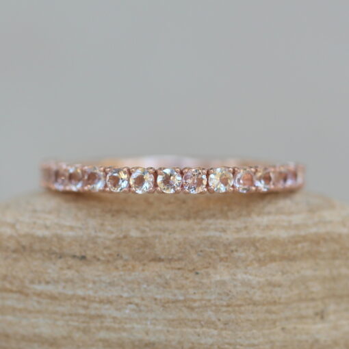 Round Cut Peach Morganite Wedding Ring Stacking Band Rose Gold LS6224
