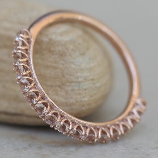 Small Round Cut Morganite Wedding Band Stacking Ring Rose Gold LS6224