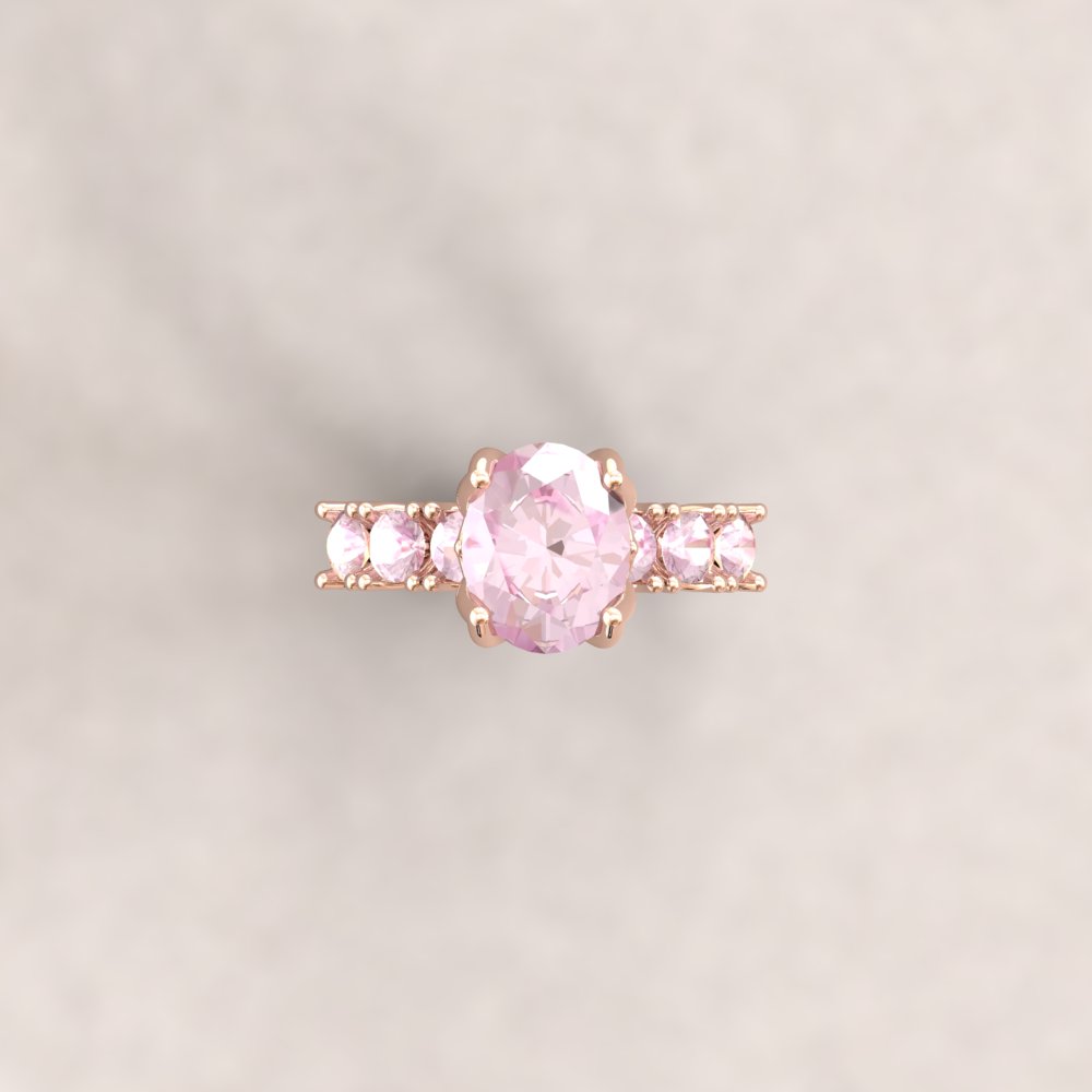 Pure pink oval morganite ring with pink morganite side stones half eternity - Image 5