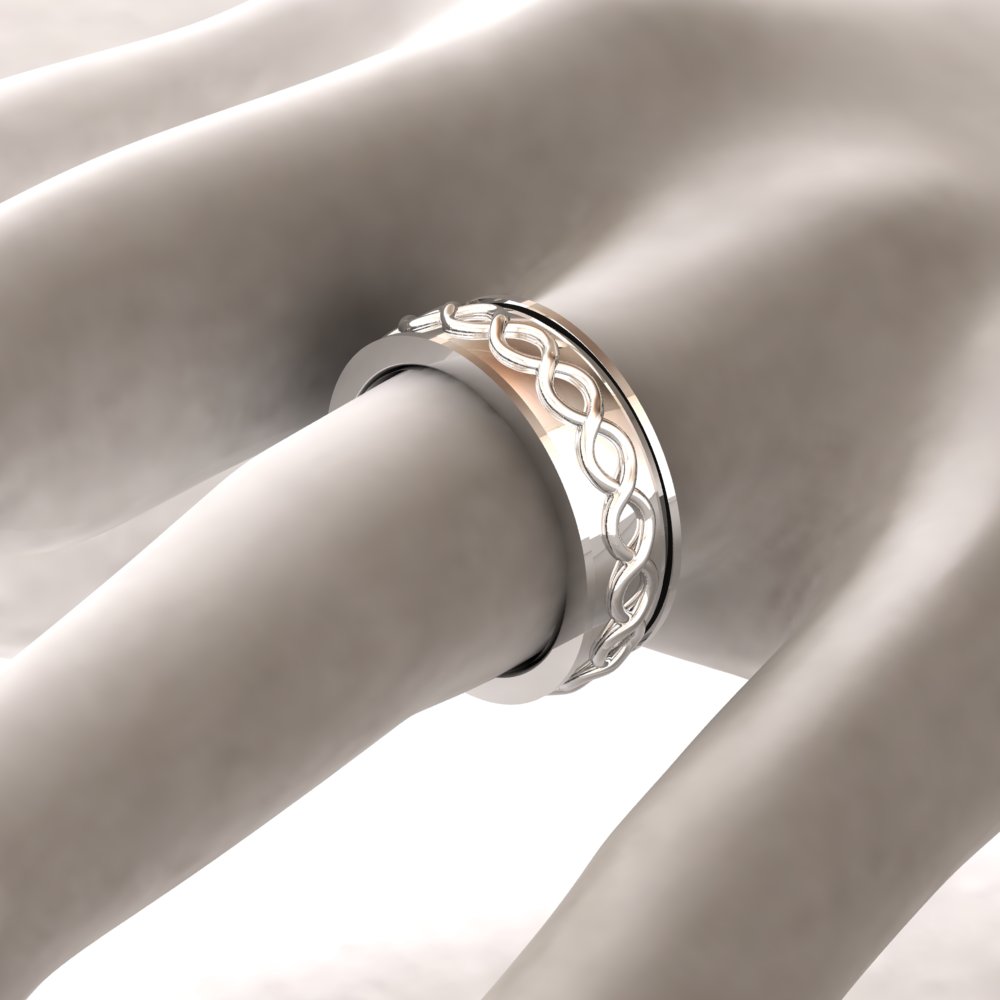 Custom man's ring in 14k white gold with infinity design - Image 5