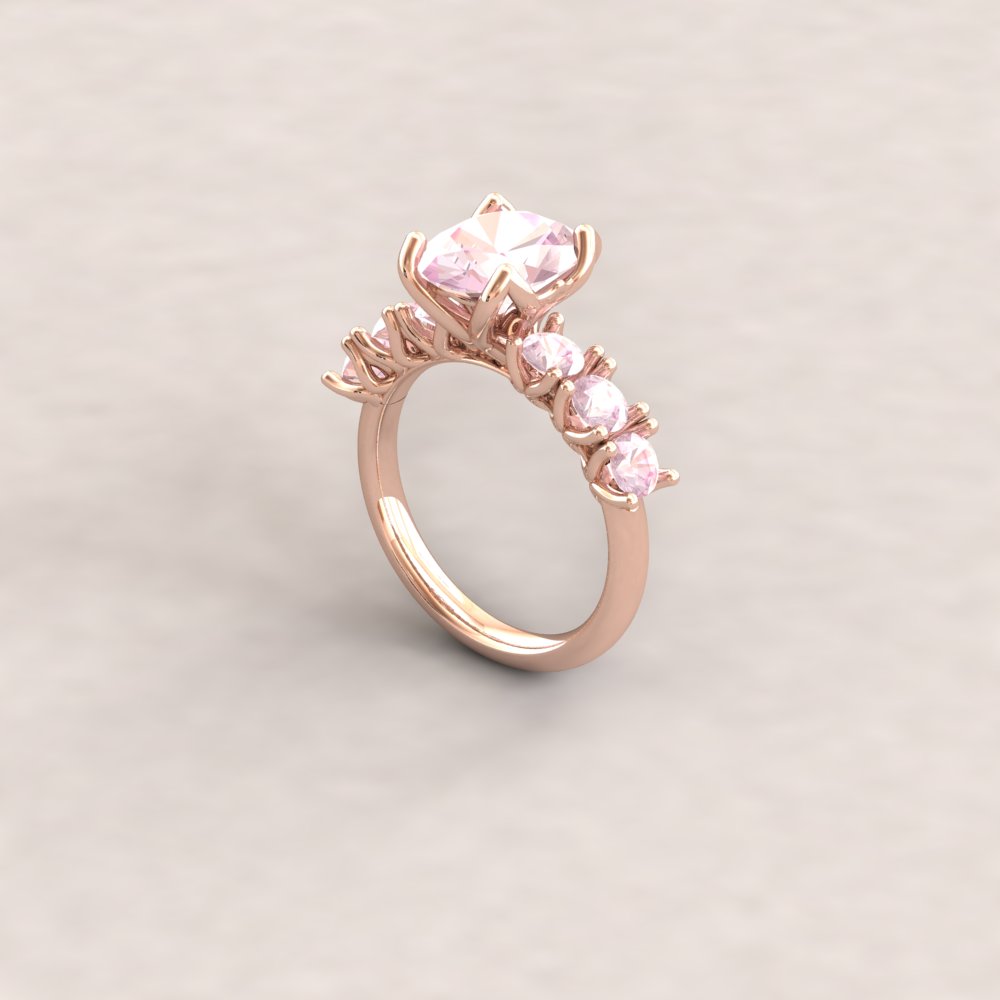 Pure pink oval morganite ring with pink morganite side stones half eternity - Image 6