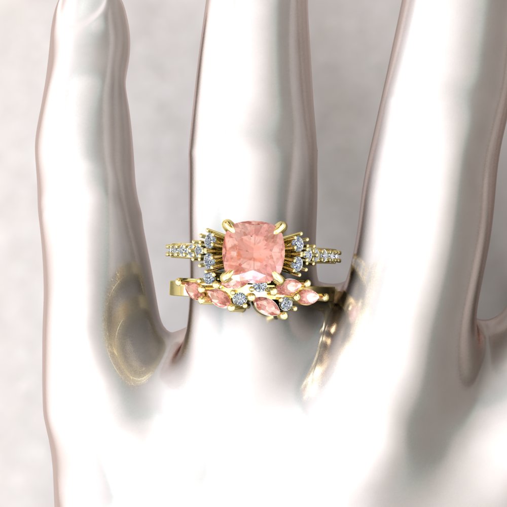 Custom square cushion morganite and diamond ring - Image 3