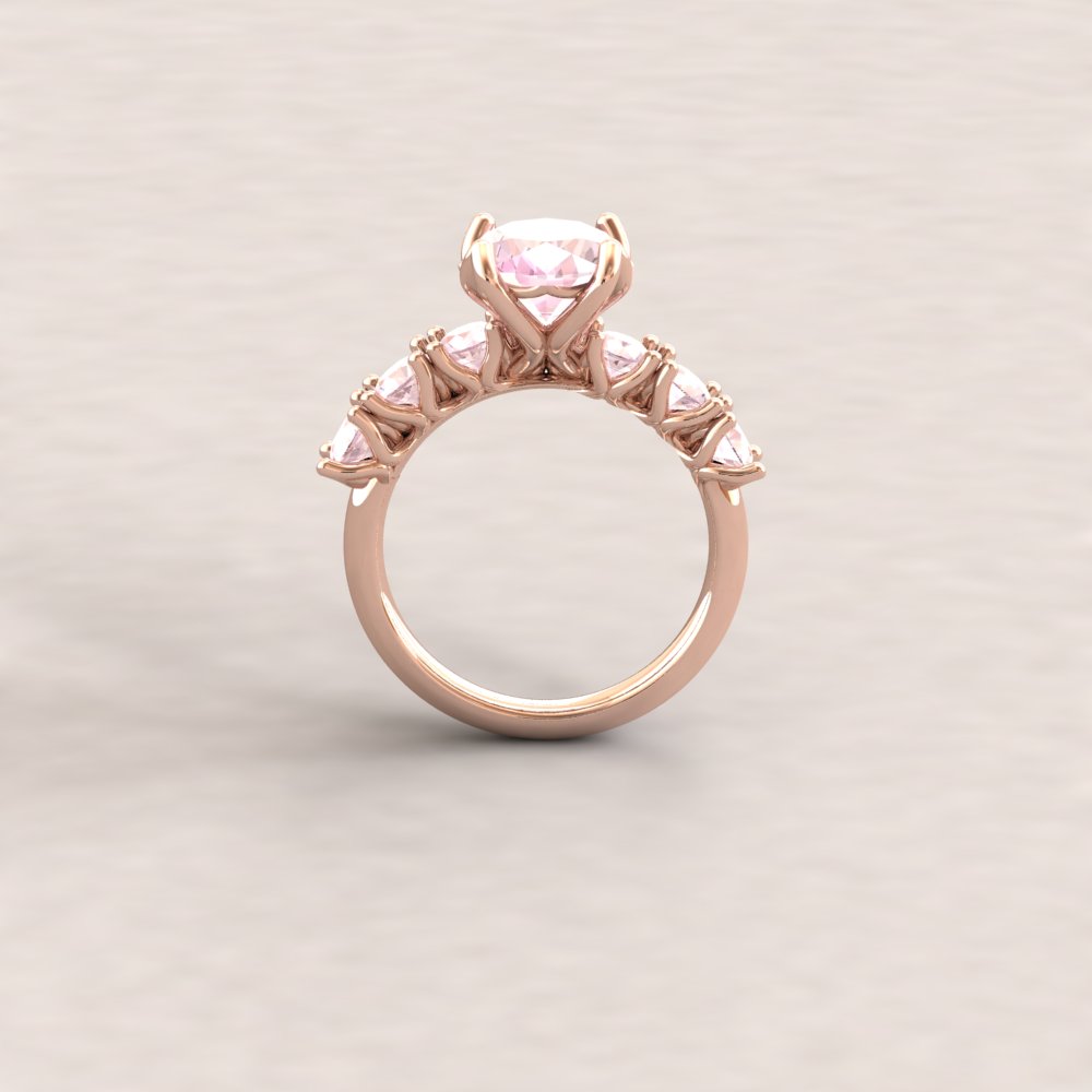 Pure pink oval morganite ring with pink morganite side stones half eternity - Image 7