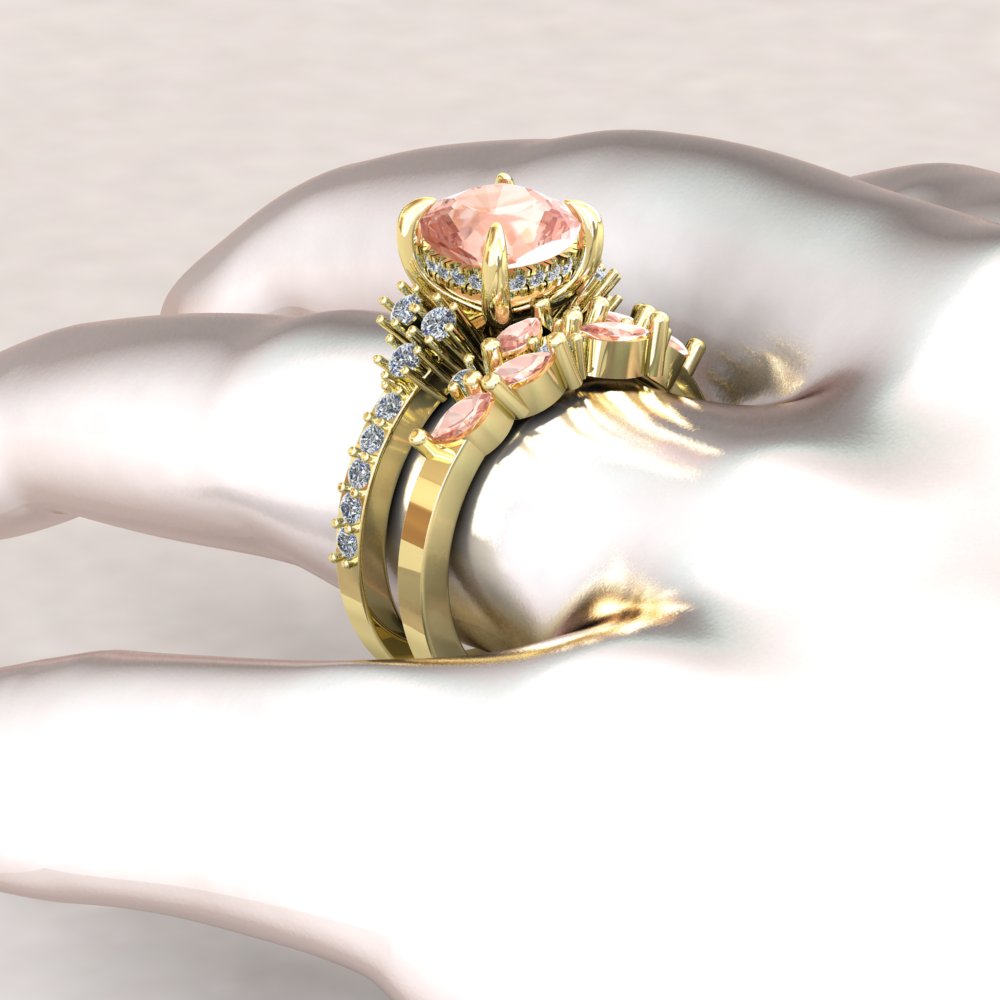 Custom square cushion morganite and diamond ring - Image 4