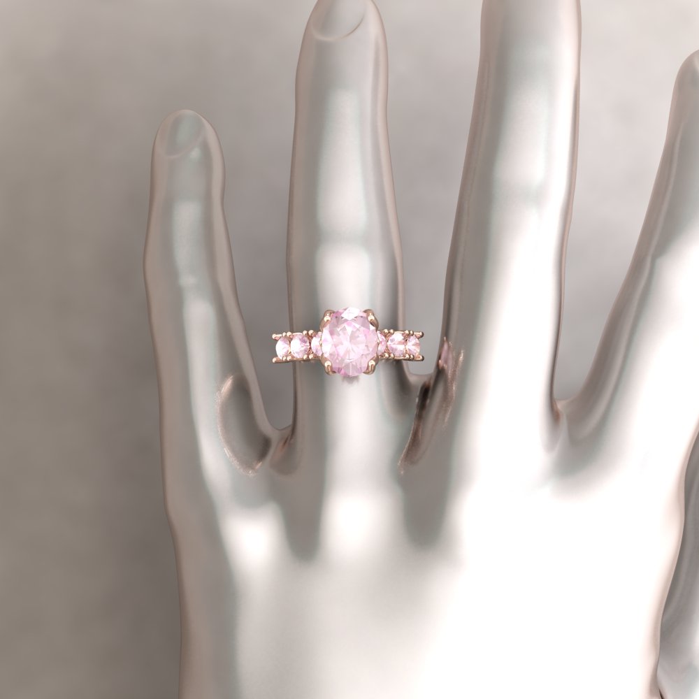 Pure pink oval morganite ring with pink morganite side stones half eternity - Image 8