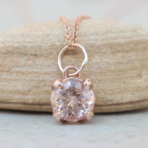 Genuine Morganite Necklace 8mm Peachy Pink 18k Rose Gold LS6182