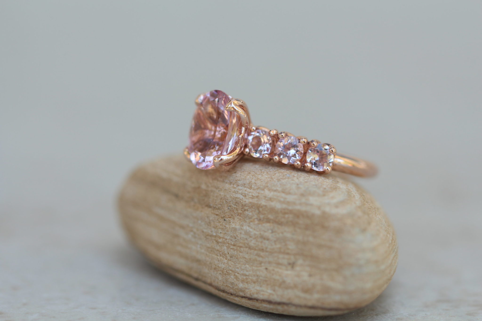 Pure pink oval morganite ring with pink morganite side stones half eternity - Image 3