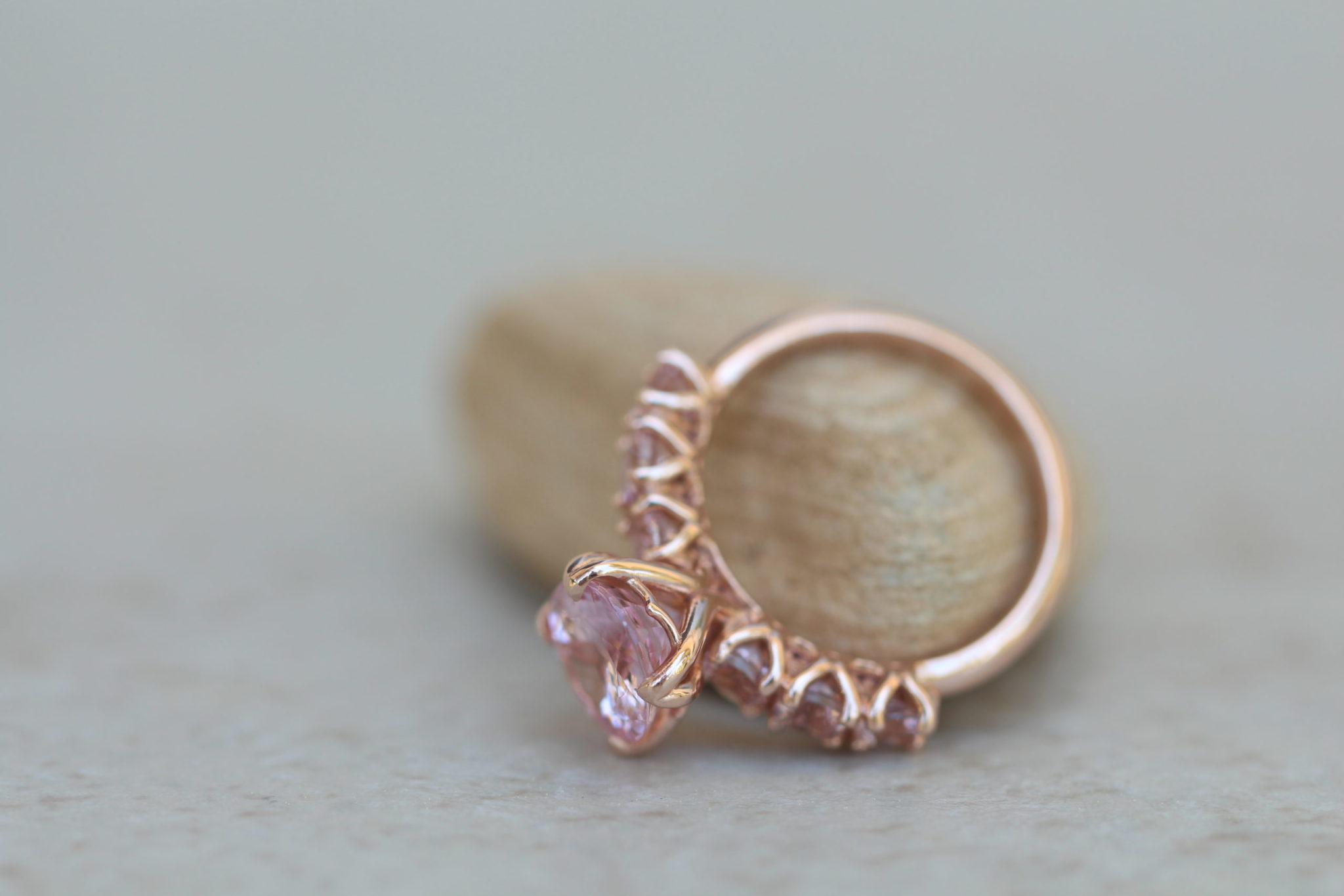 Pure pink oval morganite ring with pink morganite side stones half eternity - Image 4
