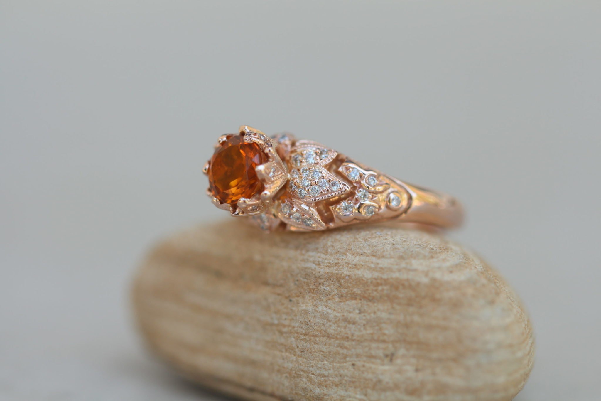 Citrine and diamond lotus flower ring in rose gold - Image 3