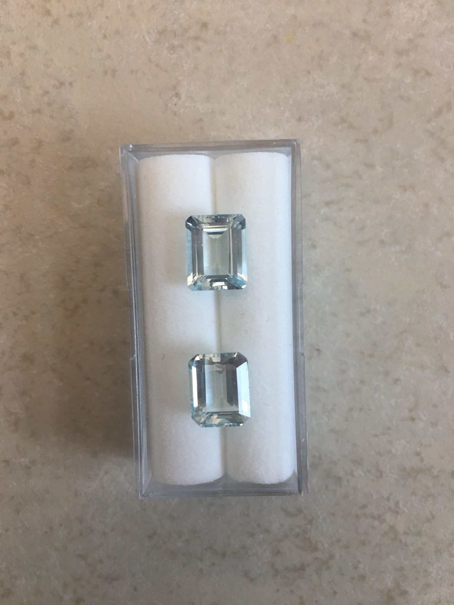 Custom emerald cut aquamarine bezel set ring in 14k yellow gold - Image 2