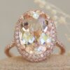 Oval Cut Double Halo Light Peachy Pink Morganite Ring Rose Gold LS6110