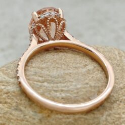 Oval Cut Peach Morganite Ring Beaded Flower Filigree Rose Gold LS6170