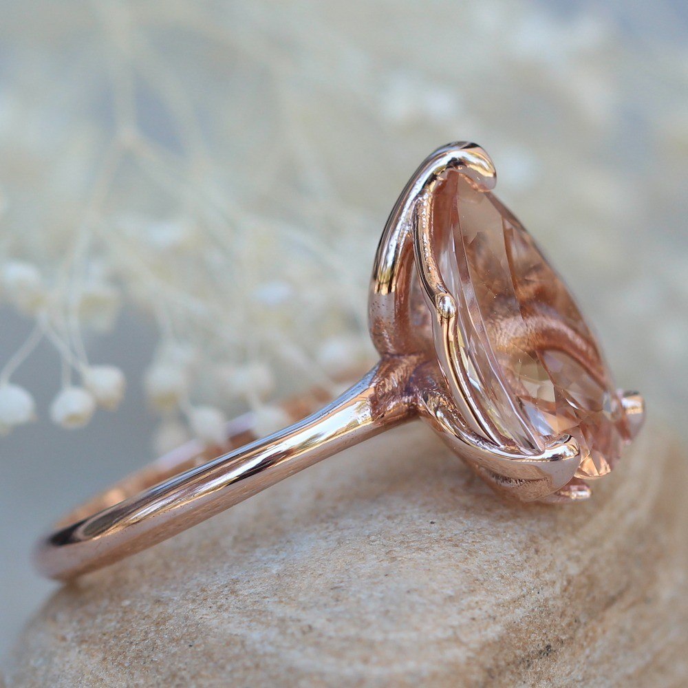 Pear cut morganite Lily Collection ring 14x10mm with matching plain band - Image 2