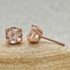Round Cut Peach Morganite Flower Petal Prong Earrings Rose Gold LS6183