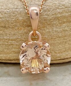 Round Cut Peach Morganite Necklace Lily Petal Prongs Rose Gold LS6182