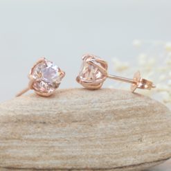 Round Peachy Pink Morganite Stud Earrings 14k Rose Gold LS6183