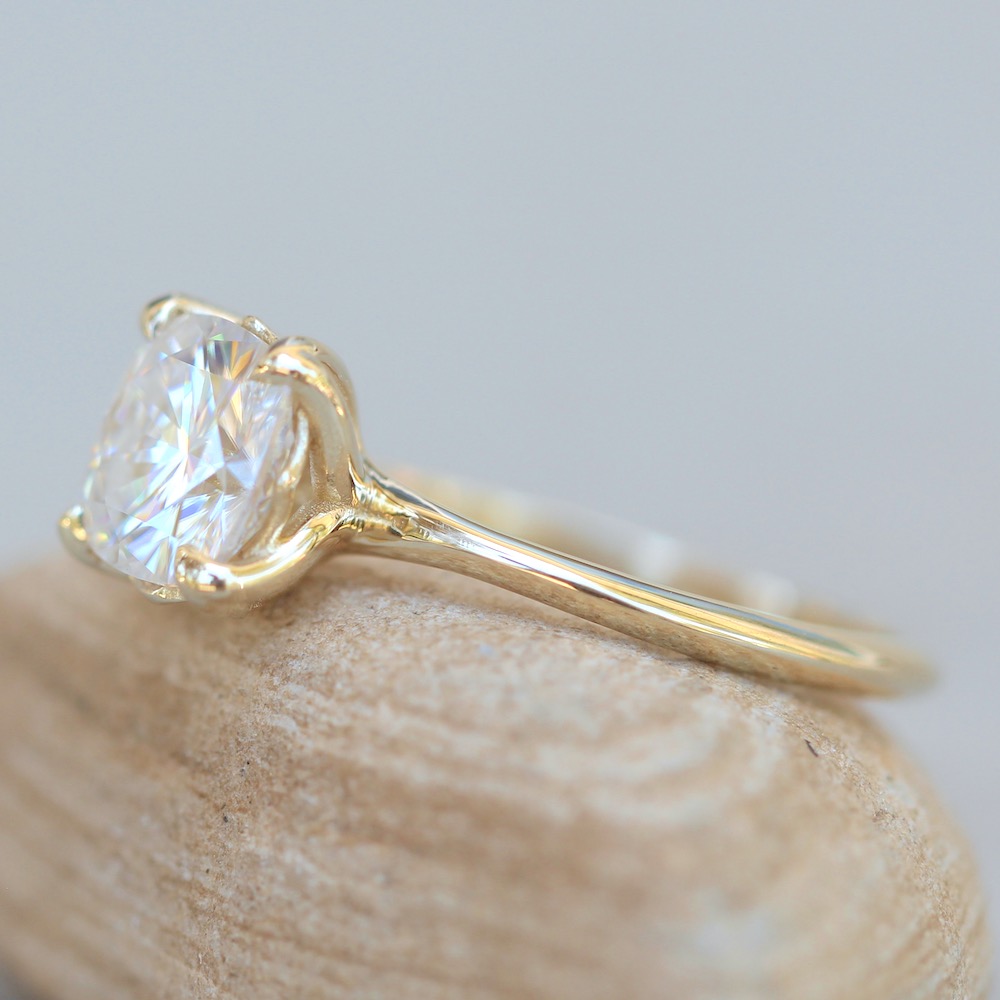 Solitaire Square Cushion Cut Lab Diamond Petal Ring Yellow Gold LS6199