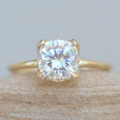 Solitaire Square Cushion Cut Moissanite Flower Ring Yellow Gold LS6199