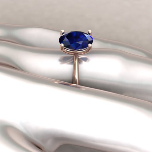 Custom dark blue sapphire solitaire ring in 14k rose gold - Image 5