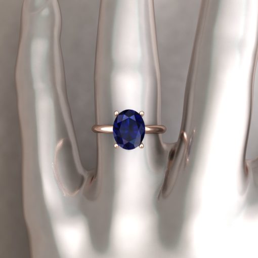 Custom dark blue sapphire solitaire ring in 14k rose gold - Image 8