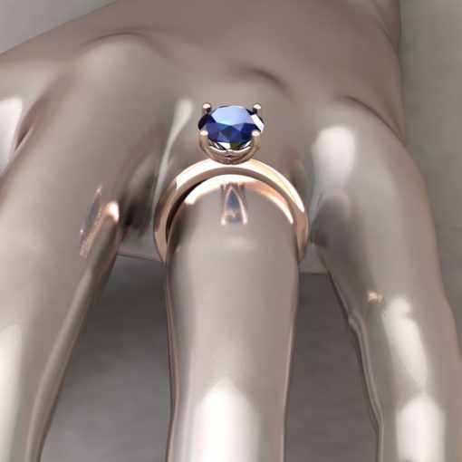 Custom dark blue sapphire solitaire ring in 14k rose gold - Image 7
