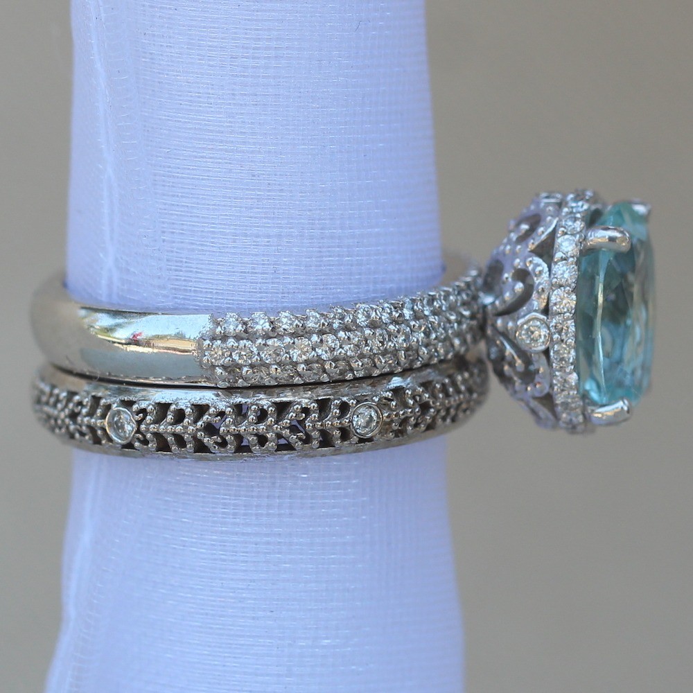 Aquamarine and Diamond Bridal Set with Filigree Band LS5916 LS5326