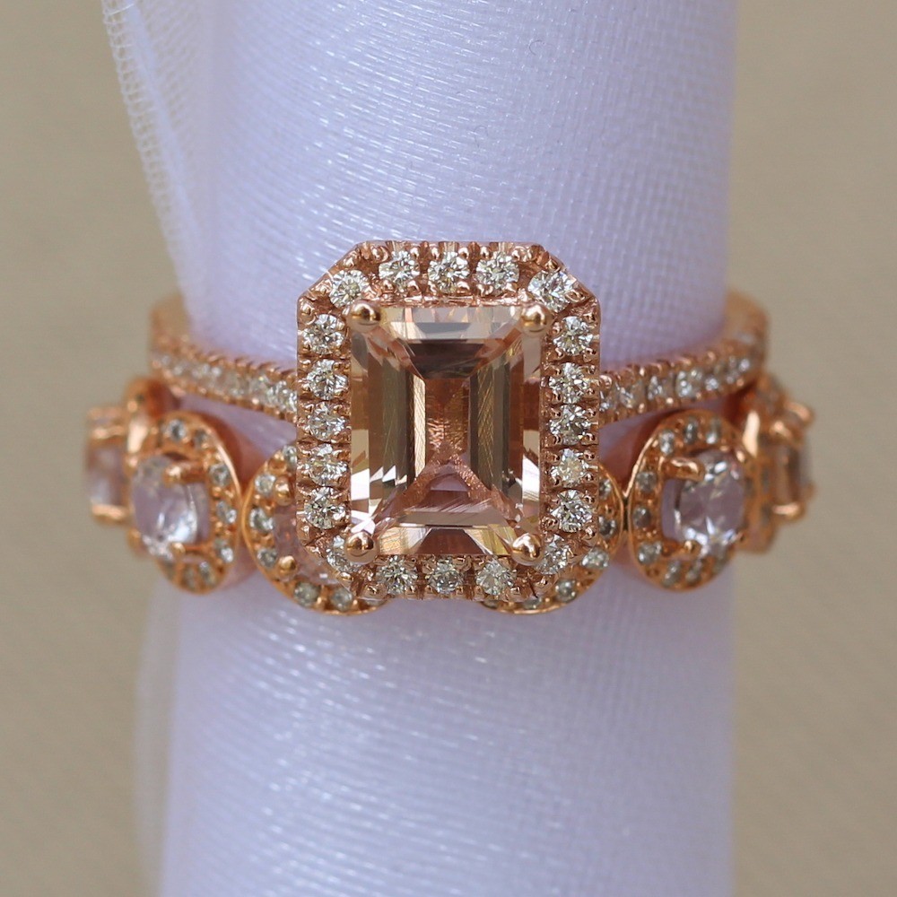 Cathedral Emerald Morganite Ring with Matching Band LS5881 LS5106