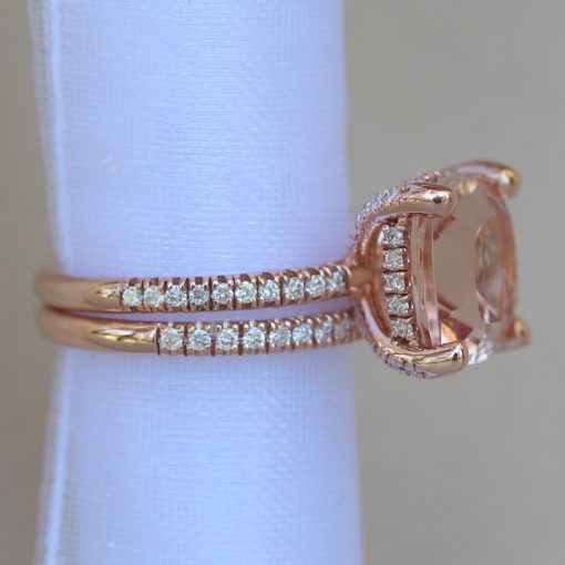 Cushion Morganite Bridal Set Matching Diamond Band LS3770 LS4115