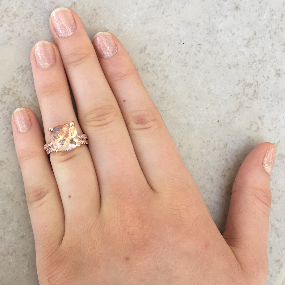 Cushion Morganite Bridal Set Matching Diamond Band LS3770 LS6253