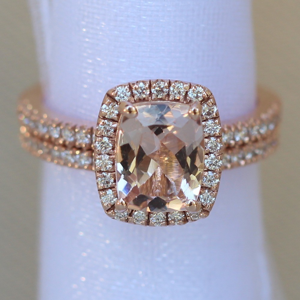 Cushion Morganite Engagement Ring with Diamond Band LS3361 LS6272