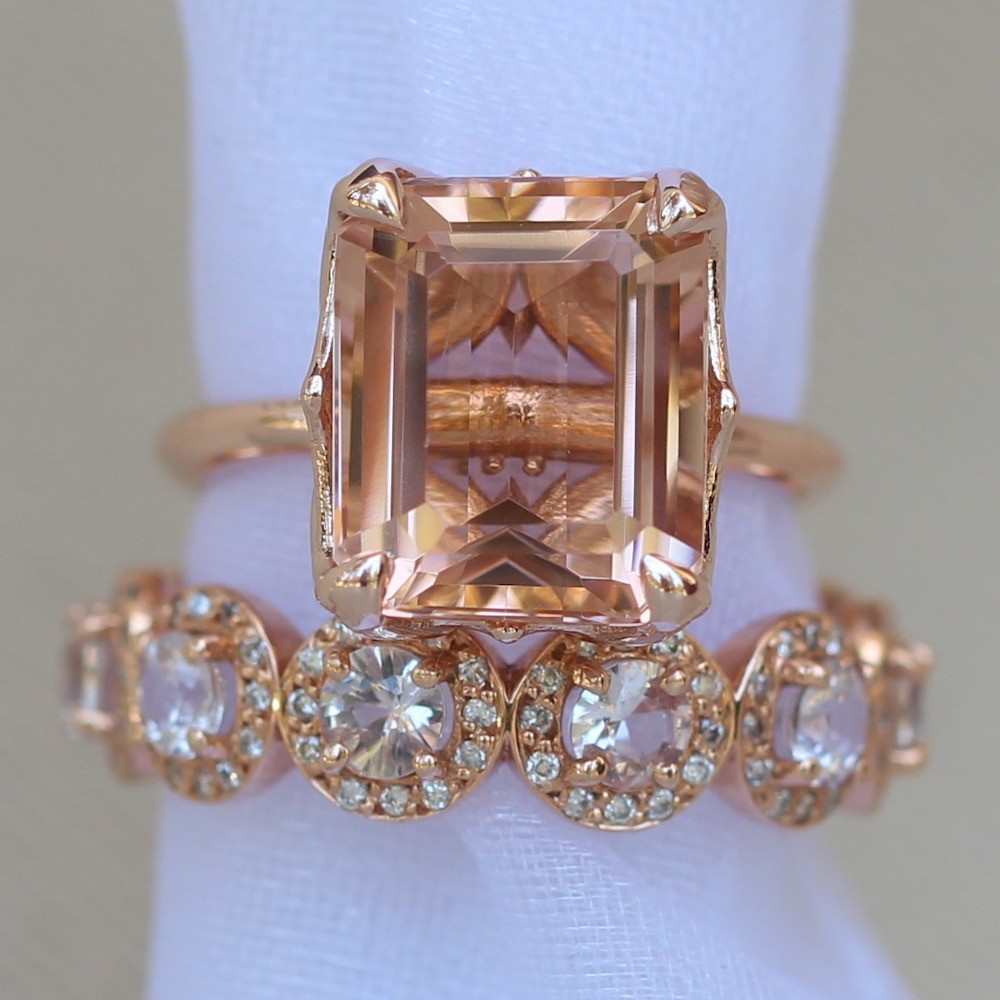 Emerald Morganite Engagement Ring with Matching Band LS6099 LS5106
