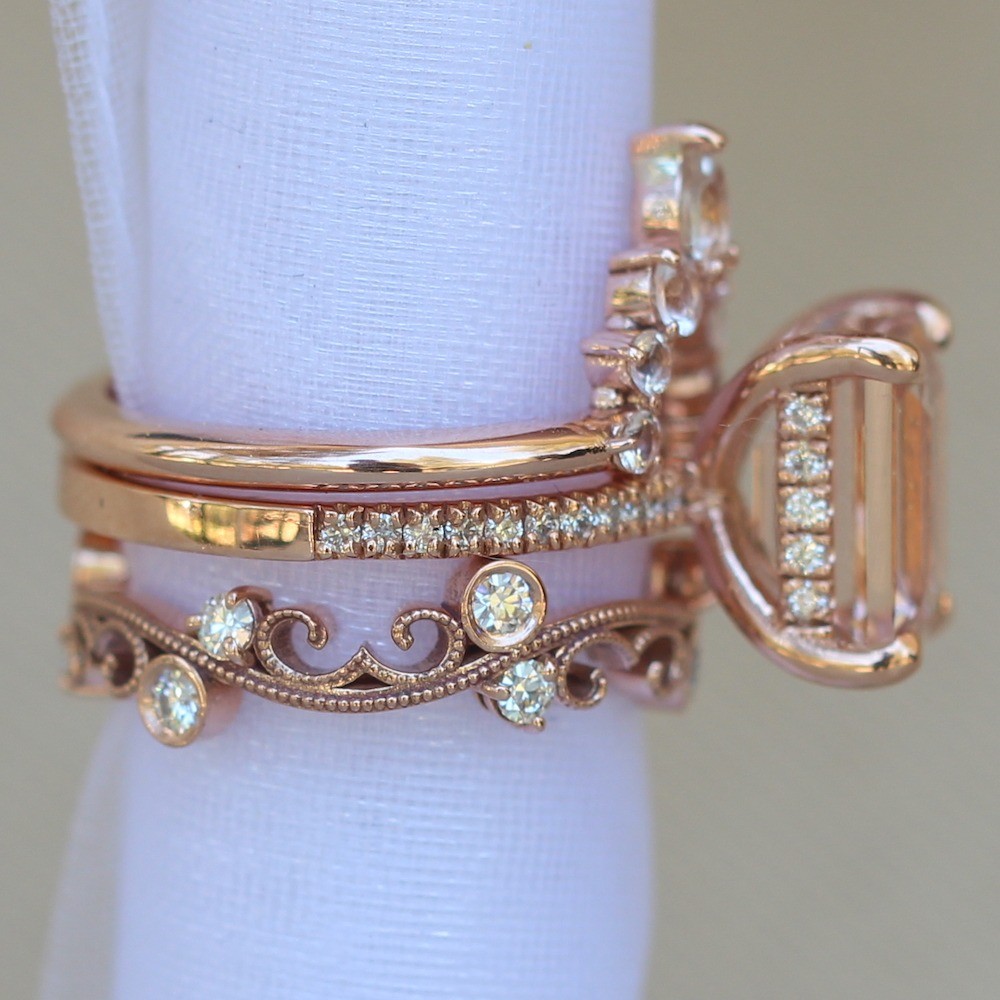 Fancy Morganite Diamond Bridal Set Rose Gold LS5824 LS6285 LS6125