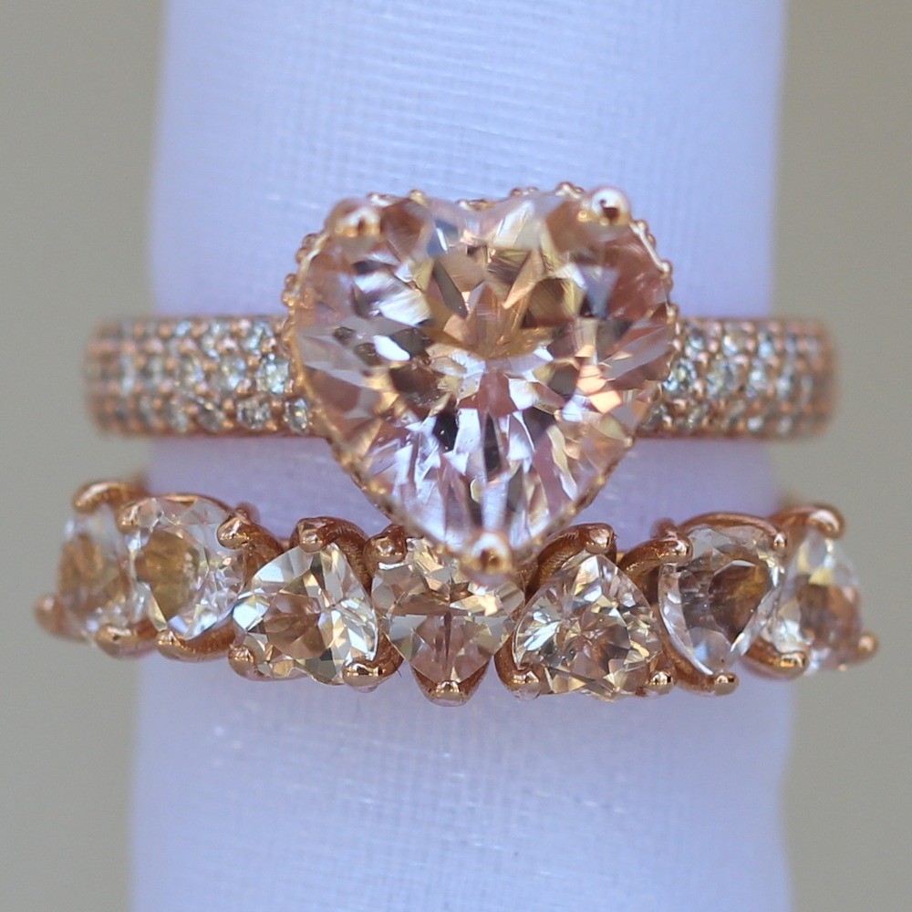 Heart Morganite Wedding Set with Diamonds Rose Gold LS5290 LS5938