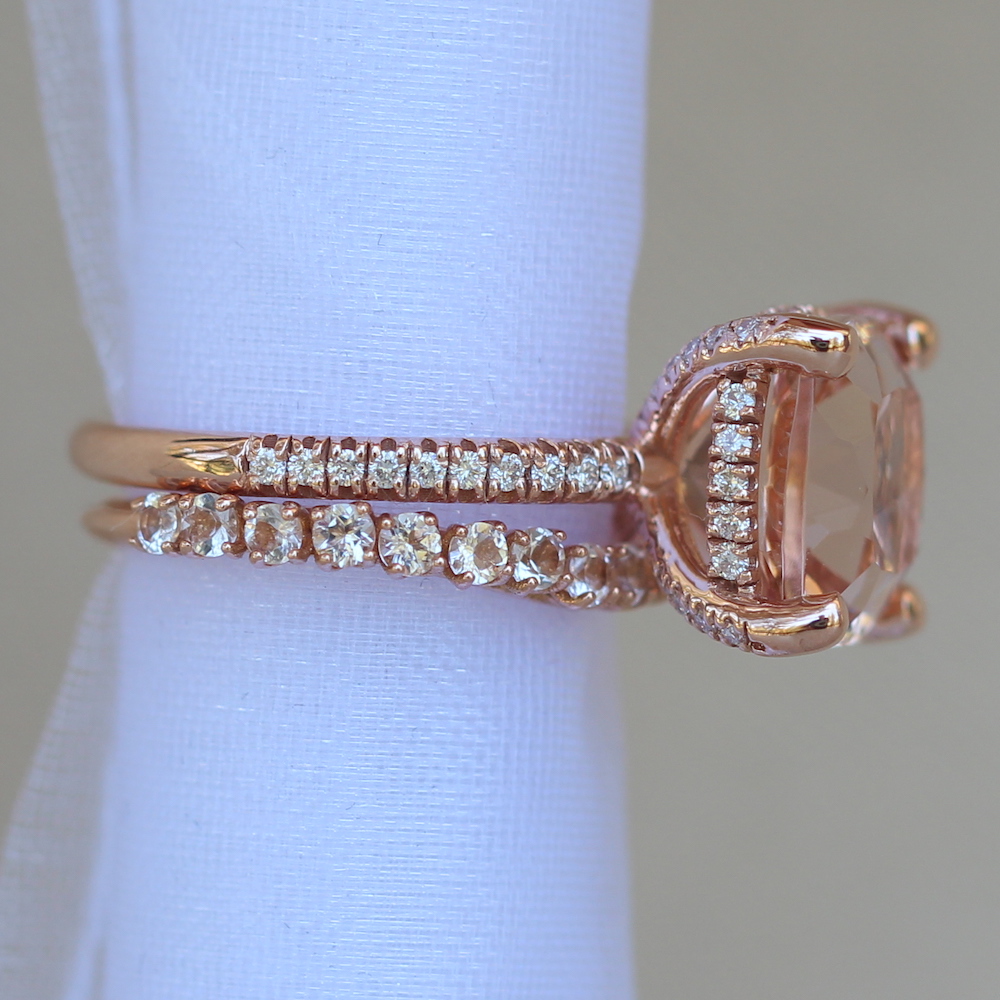 Morganite Diamond Bridal Set Matching Contour Band LS3770 LS6082