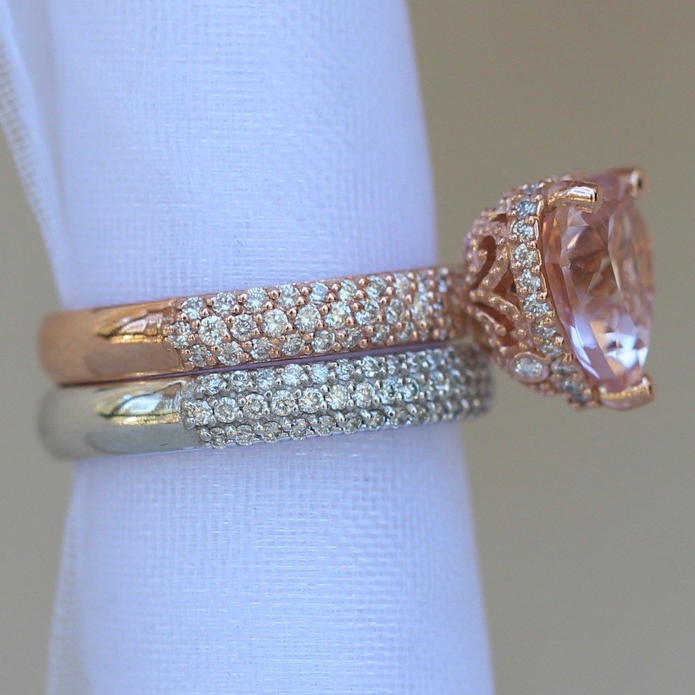Morganite Diamond Fancy Bridal Set Rose White Gold LS5290 LS3827