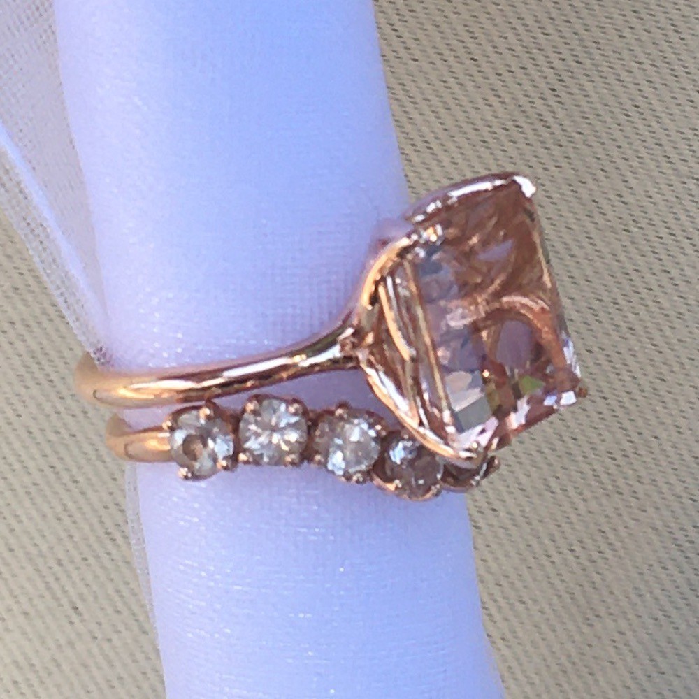 Morganite Flower Ring Bridal Set Matching Band LS6099 LS6081
