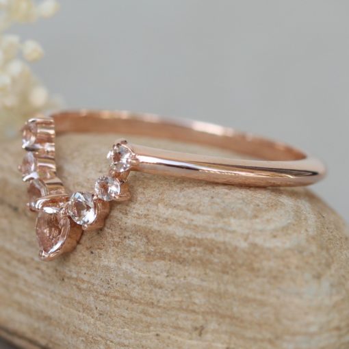 Morganite Princess Crown Band Peachy Pink 14k Rose Gold LS6125