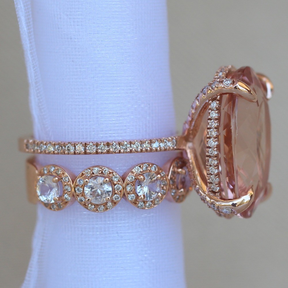 Morganite and Diamond Wedding Ring Set 14k Rose Gold LS6241 LS5106