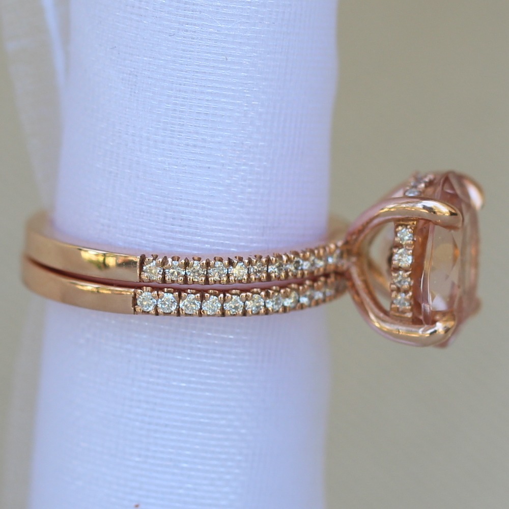 Oval Morganite Ring Matching Diamond Band Rose Gold LS5091 LS2073