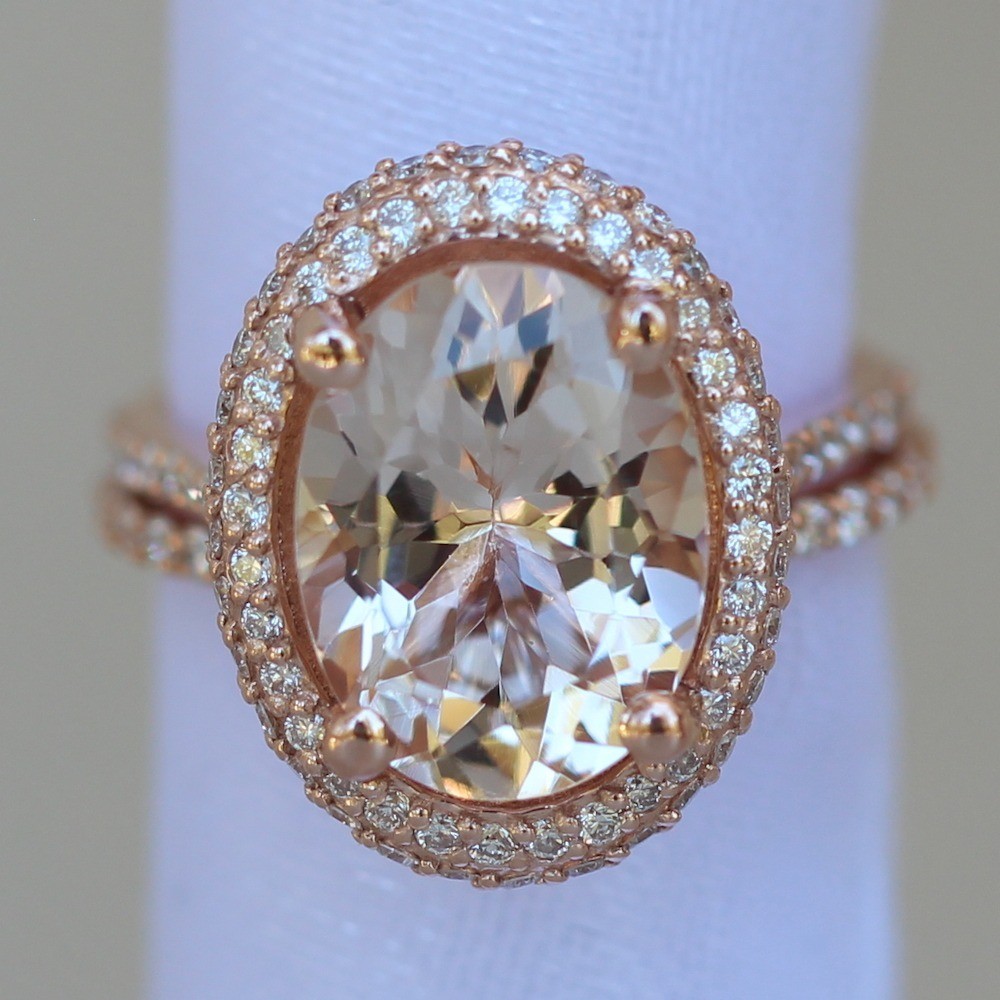 Oval Sapphire Wedding Set Diamond Halo 14k Rose Gold LS6110 LS6151