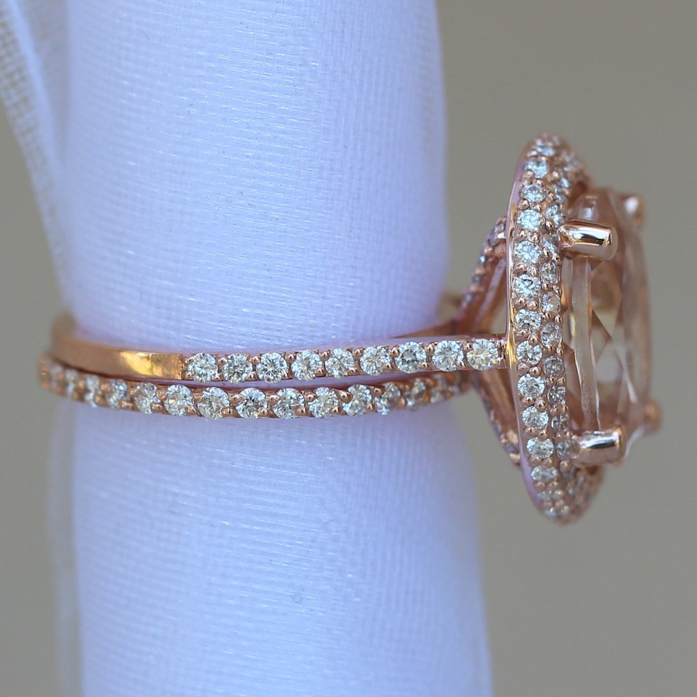 Peach Sapphire and Diamond Bridal Set 14k Rose Gold LS6110 LS6151