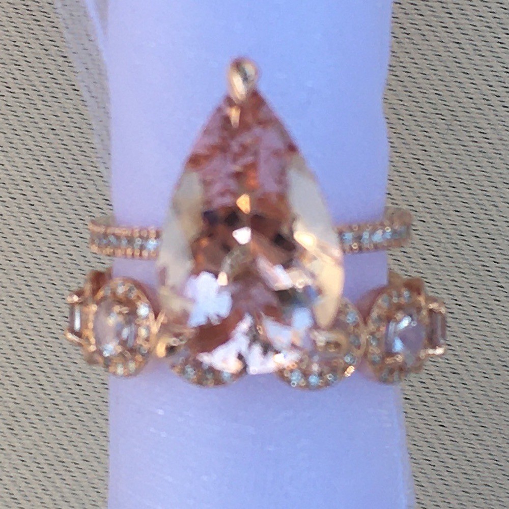 Pear Morganite Engagement Ring Matching Band LS5725 LS5106